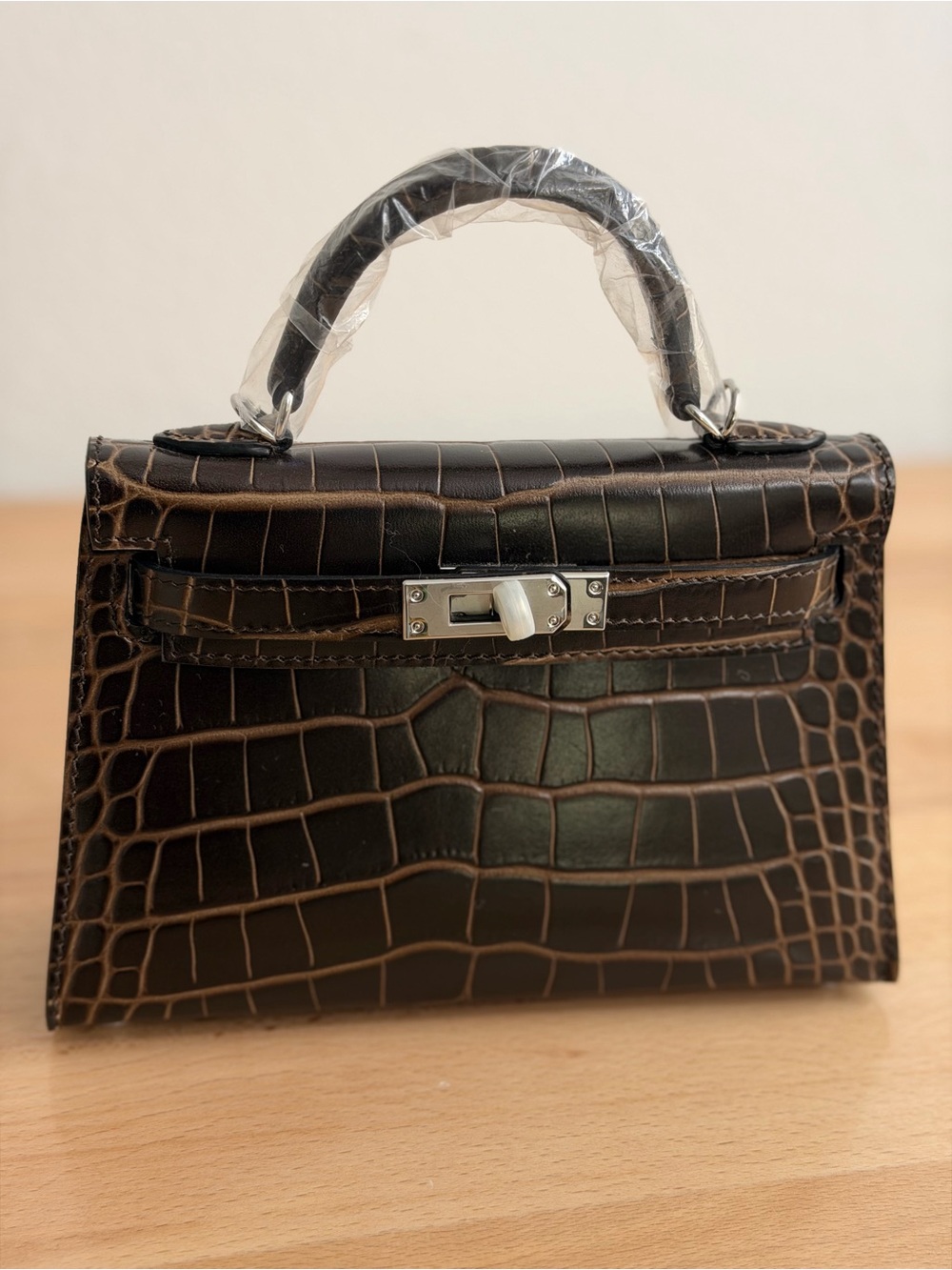H mini Kelly embossed croc brown Cocoa Crocodile 20 Top Handle Bag PHW